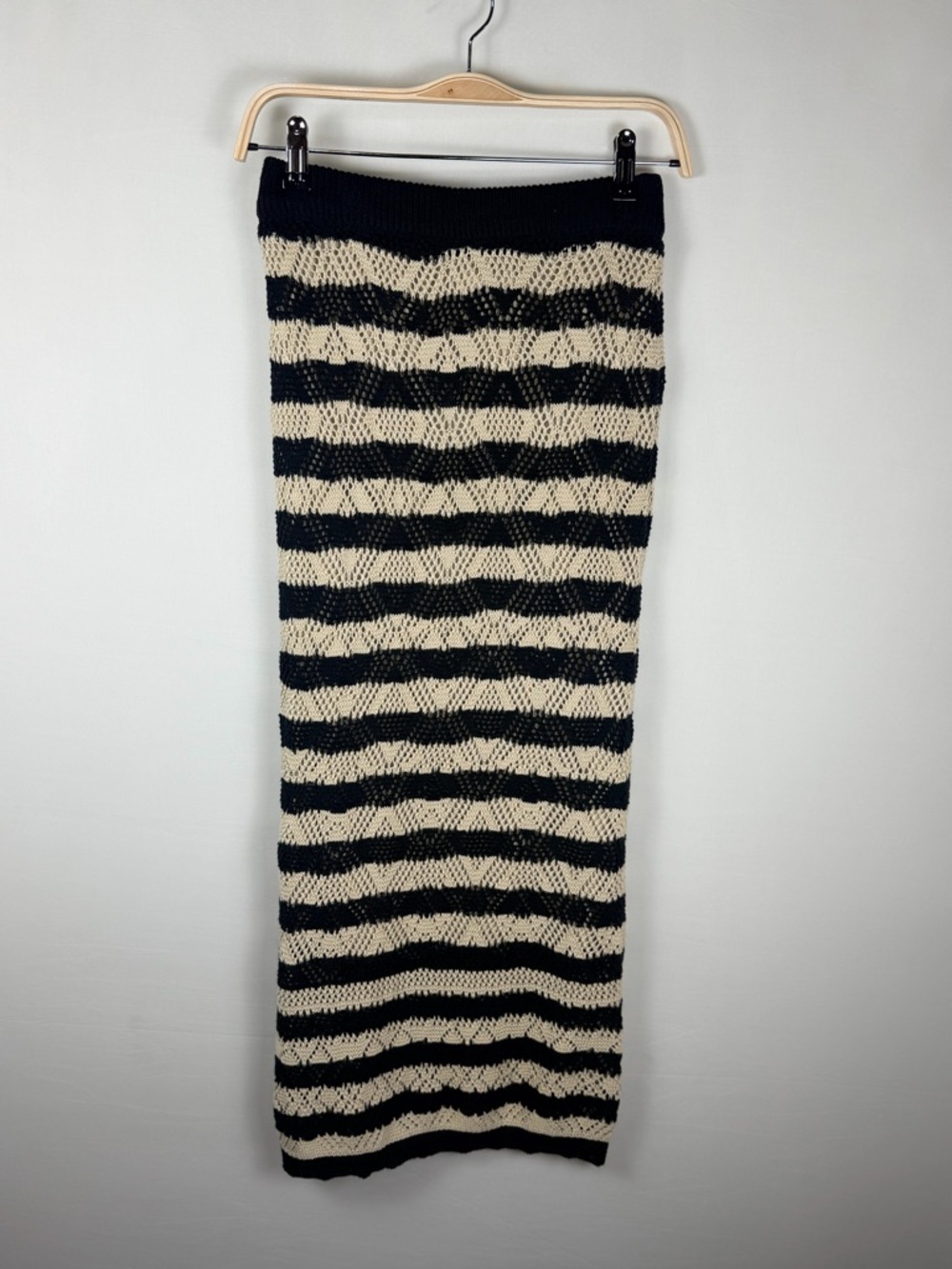 Freshman 1996 Black Cream Striped Crochet Knit Maxi Skirt Lined Small